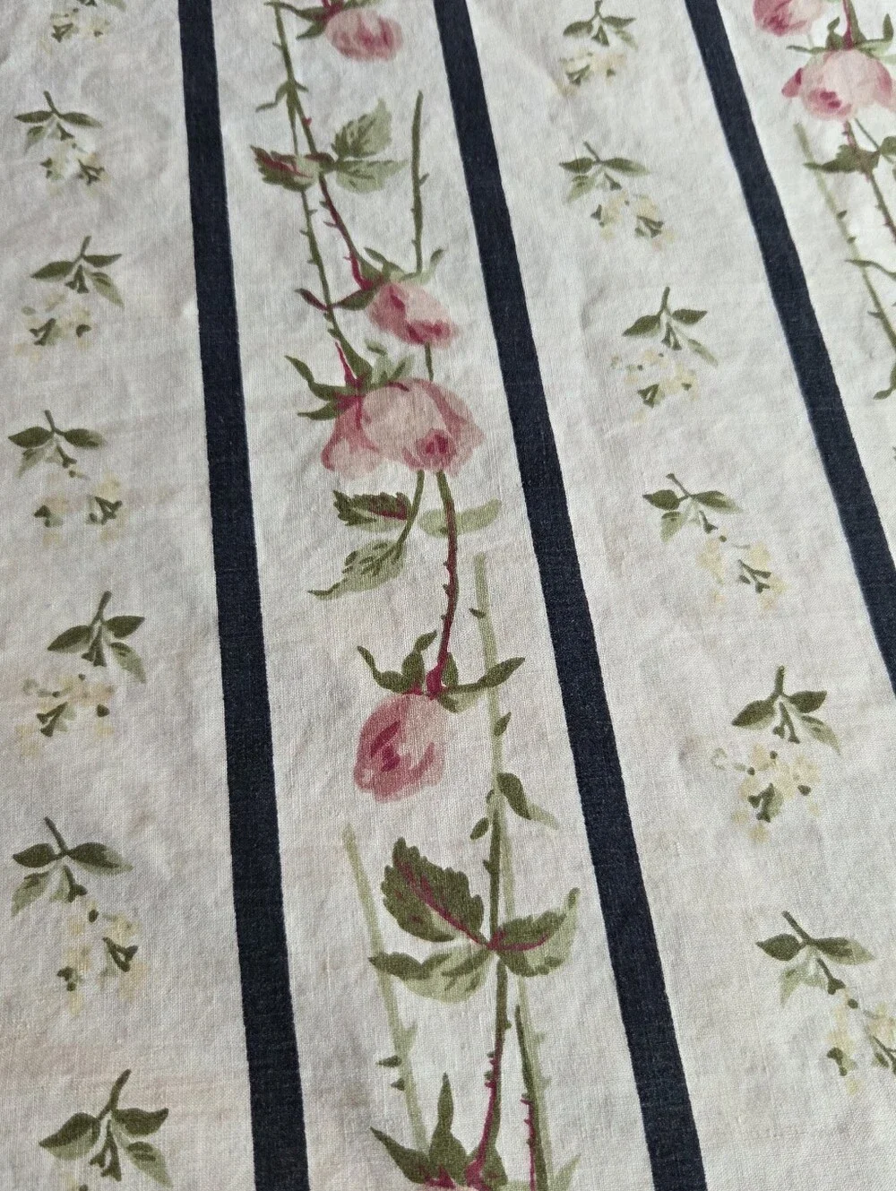Vintage Ralph Lauren Floral Stripe Cotton Flat Sheet in White and Pink